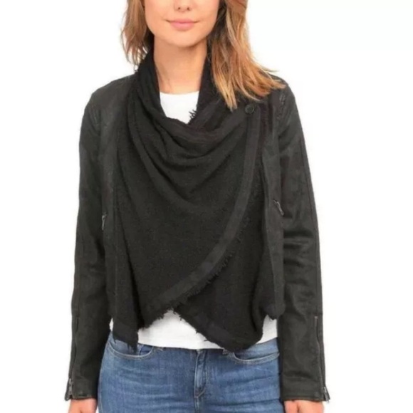 Free People Drape Front Coated Motorcycle Biker Jacket Black Women’s size 4 - Picture 16 of 16